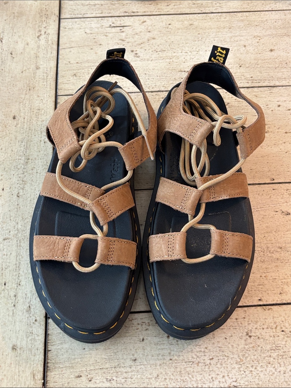 Dr. Martens Tan Suede Strappy Platform Sandals